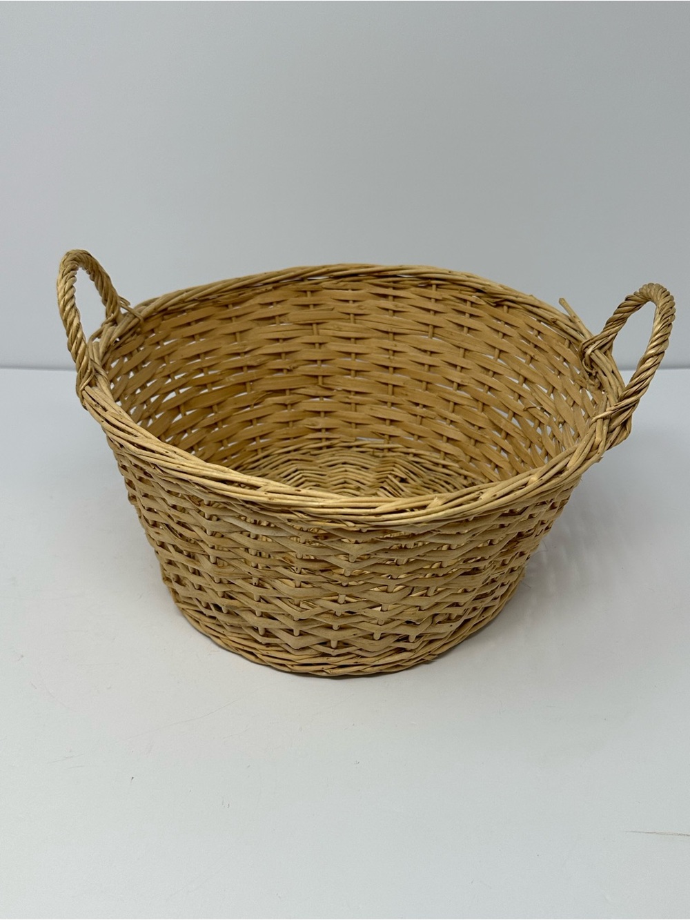 Handwoven Round Wicker Basket With Two Twisted Handles A1